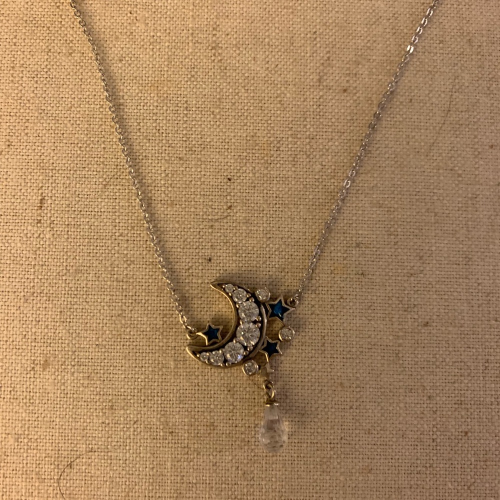 Silver Moon And Star Crystal Necklace